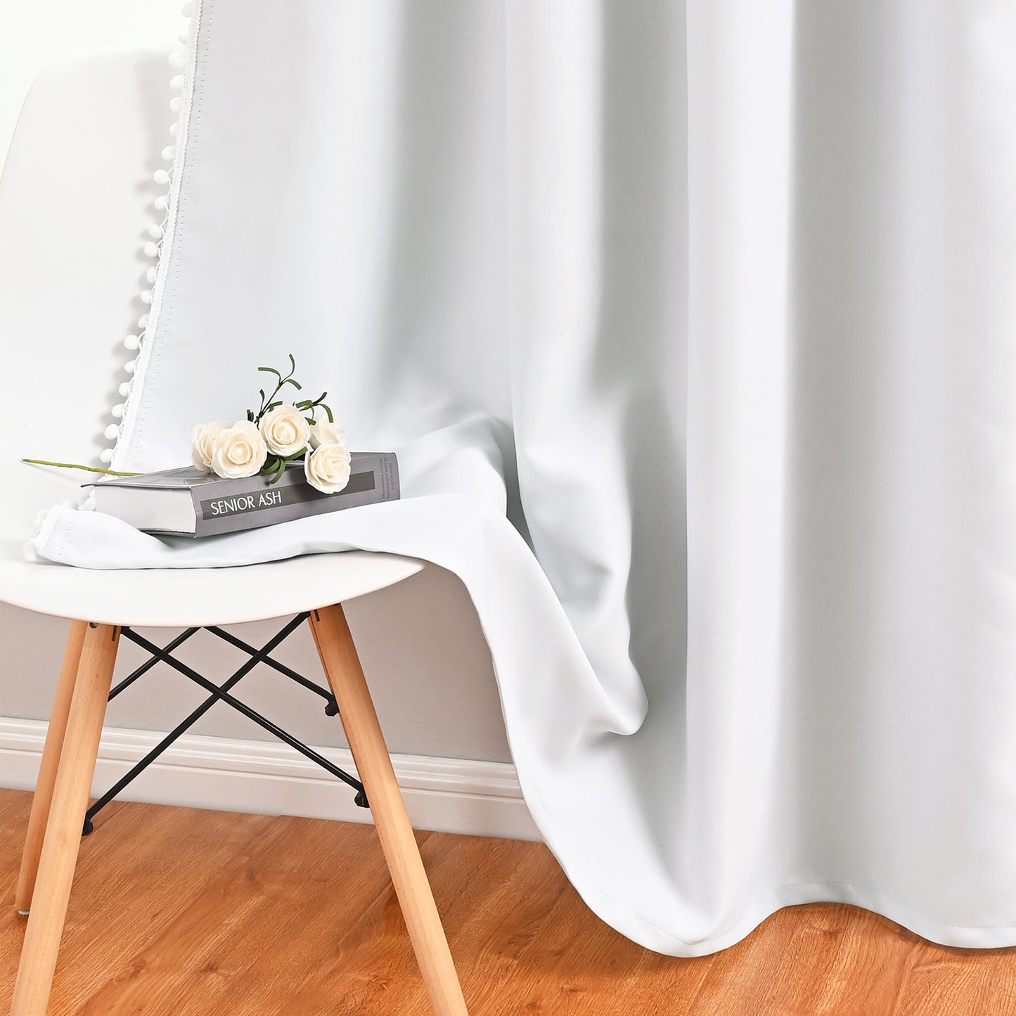 Pom Pom Blackout Curtains, 1 Panel, White, 132*160cm/132*183cm/132*214cm