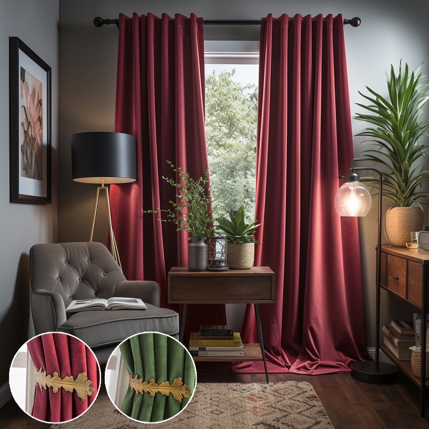 Velvet Christmas Window Curtain Panel Light & Heat Blocking for Living room and Bedroom