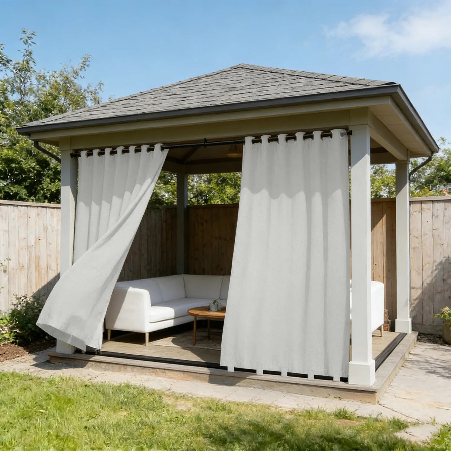 Lightweight Outdoor Blackout Curtain Made to Measure in Linen Look - Corluno
