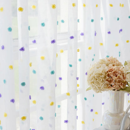 1 Panel Boho Rainbow Pom Pom Sheer Curtains Decor