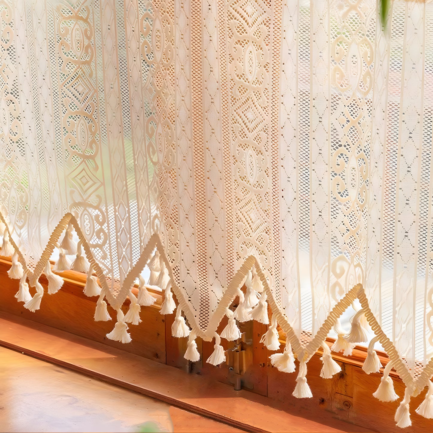 1 Panel Vintage Tassels Boho Window Short Curtains