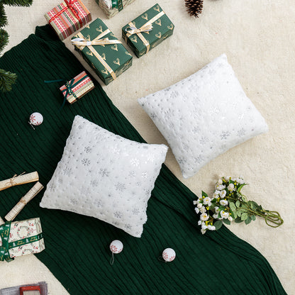 Soft plush pillowcase with snowflakes and gold embossing