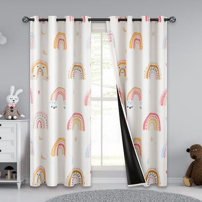 Children's Curtain with Rainbow Motif – Blackout Curtain Set of 2, 95% Blackout