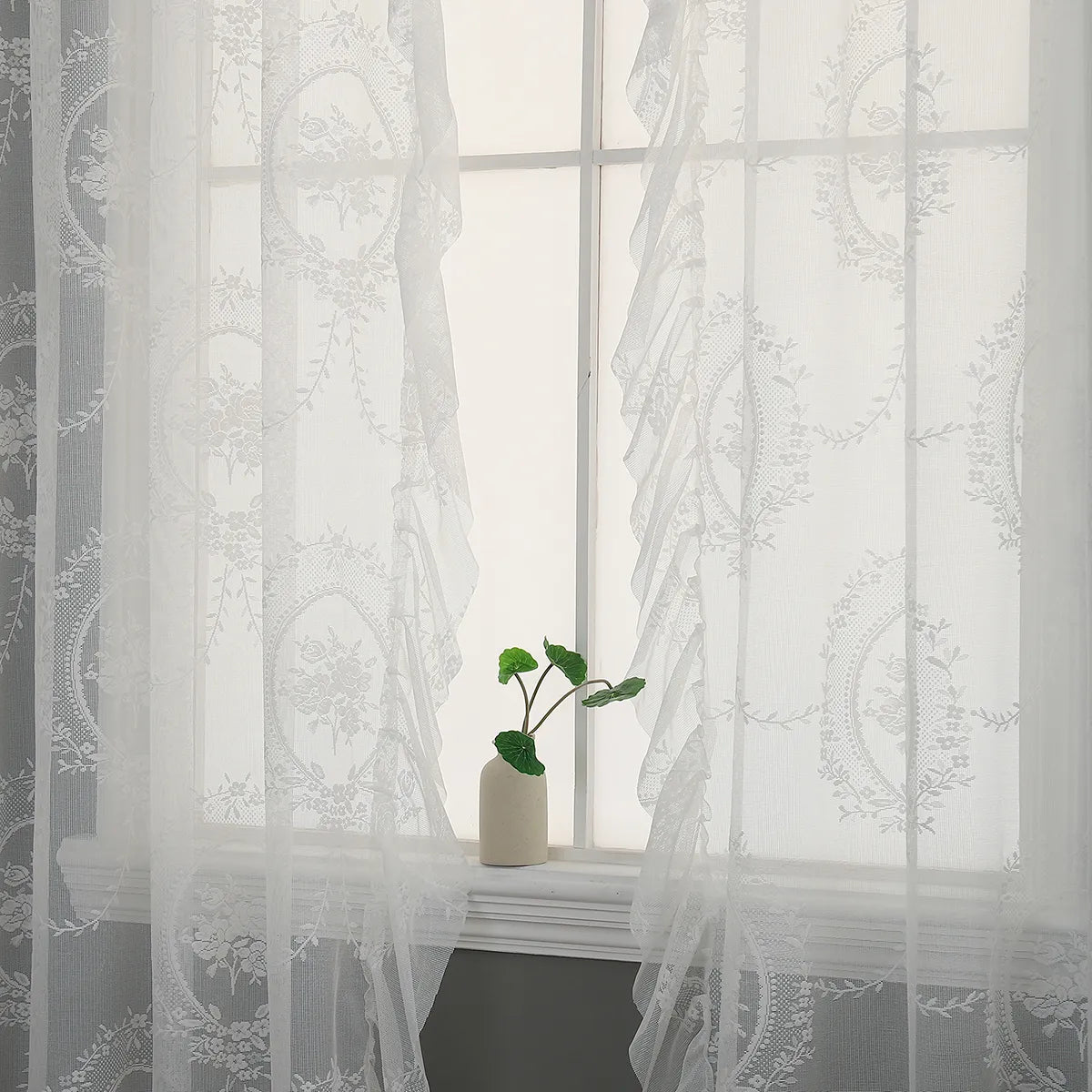 Voile Vorhänge Floral Spitze Rüschen Fenster Sheer Vorhänge Wohnzimmer Dekor 1 Panel