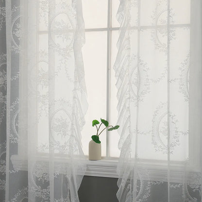 Voile Vorhänge Floral Spitze Rüschen Fenster Sheer Vorhänge Wohnzimmer Dekor 1 Panel
