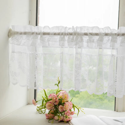 1 Panel Floral Lace Window Short Tier Curtains