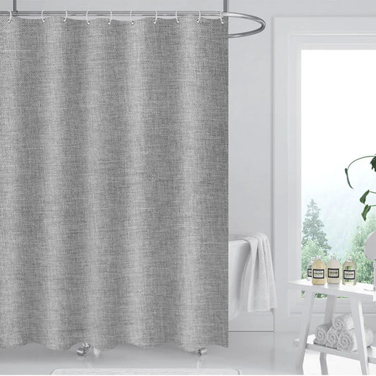 Linen-look shower curtain – water-repellent, including hooks, 1 piece (grey)