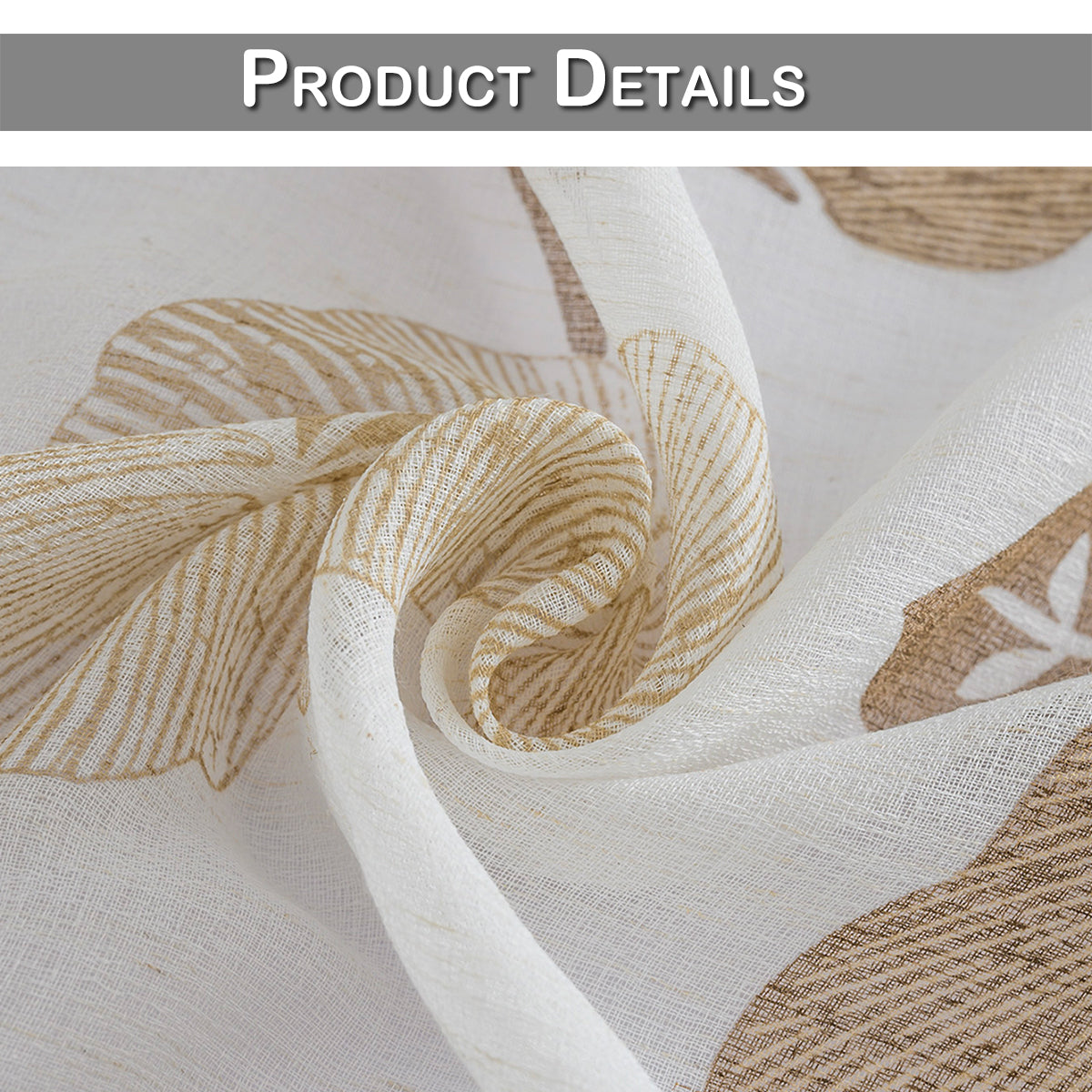 Leaves Sheer Curtains, 1 Panel, Brown, 100*130cm/100*250cm/140*260cm