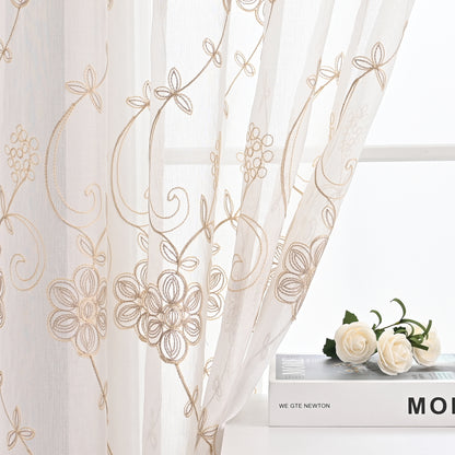 Floral Embroider Sheer Curtains, 1 Panel, White, 100*130cm/100*200cm/100*250cm/140*260cm
