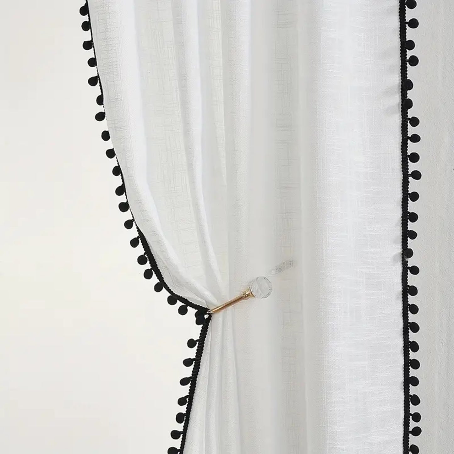 1 Panel Window Sheer Curtain Cute Ball Pompom Decor