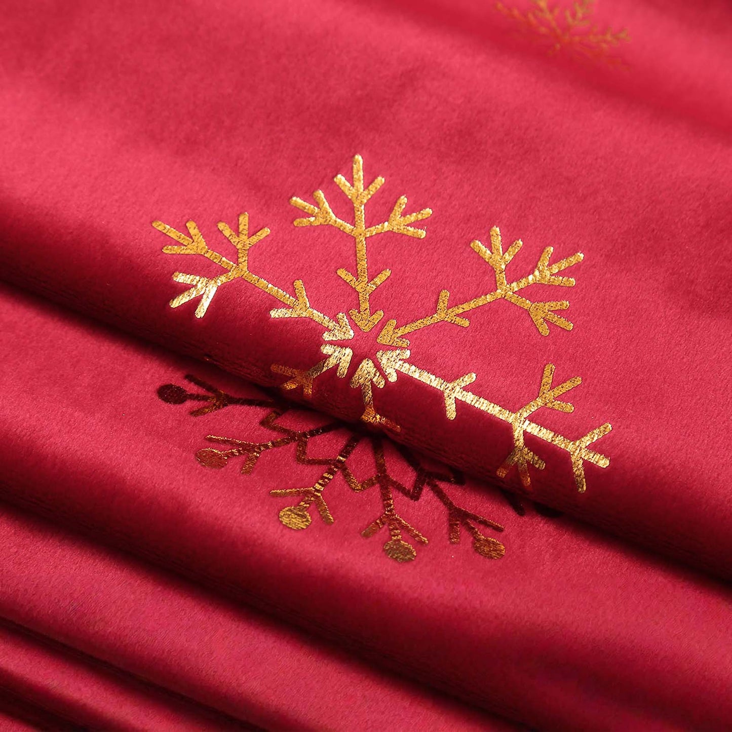 Weihnachts Samtvorhänge mit Goldfolie Schneeflocken 2-teilig Rot oder Grün