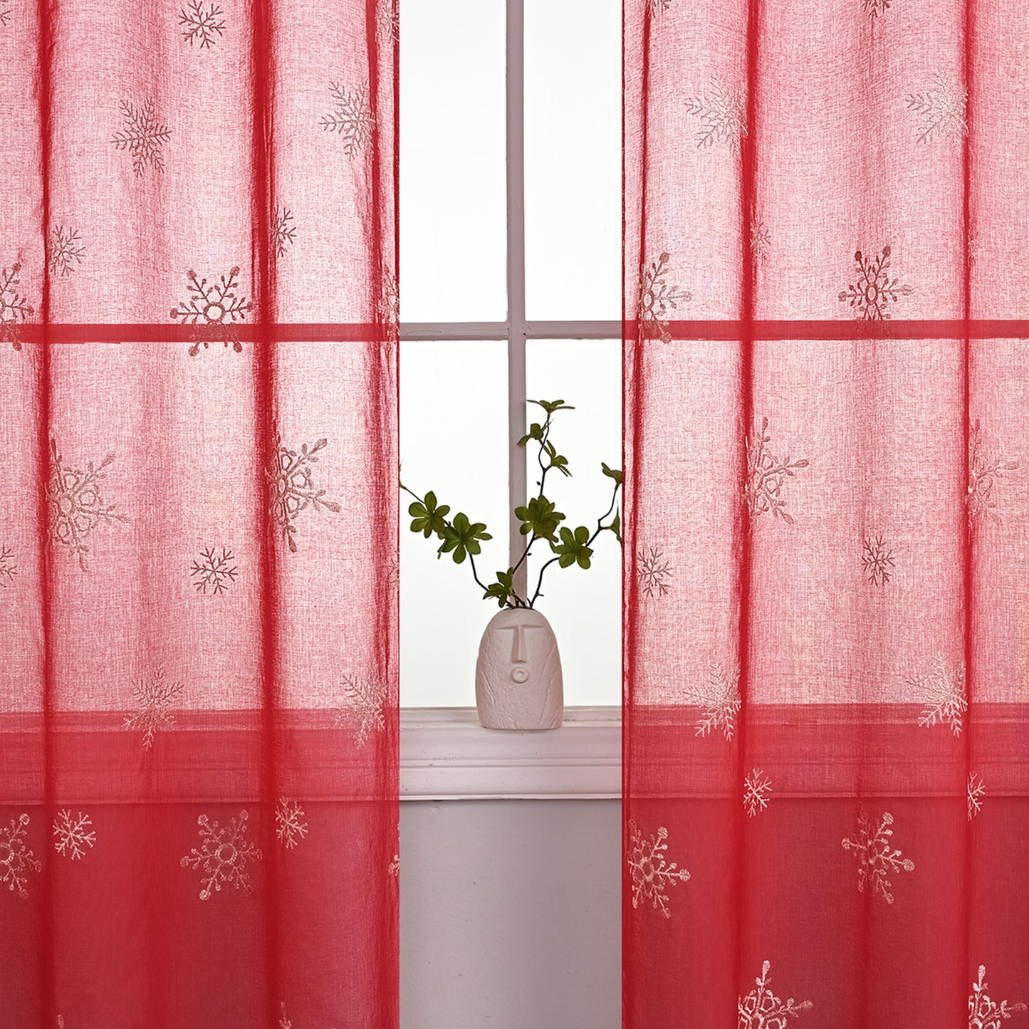 Christmas Embroidery Snowflake Sheer Curtains, 1 Panel, Red, 100*200cm/100*250cm/140*260cm