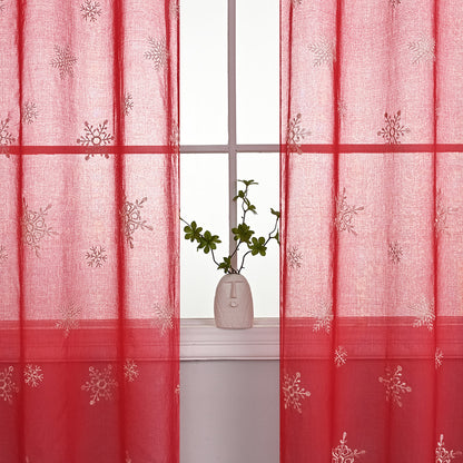 Christmas Embroidery Snowflake Sheer Curtains, 1 Panel, Red, 100*200cm/100*250cm/140*260cm