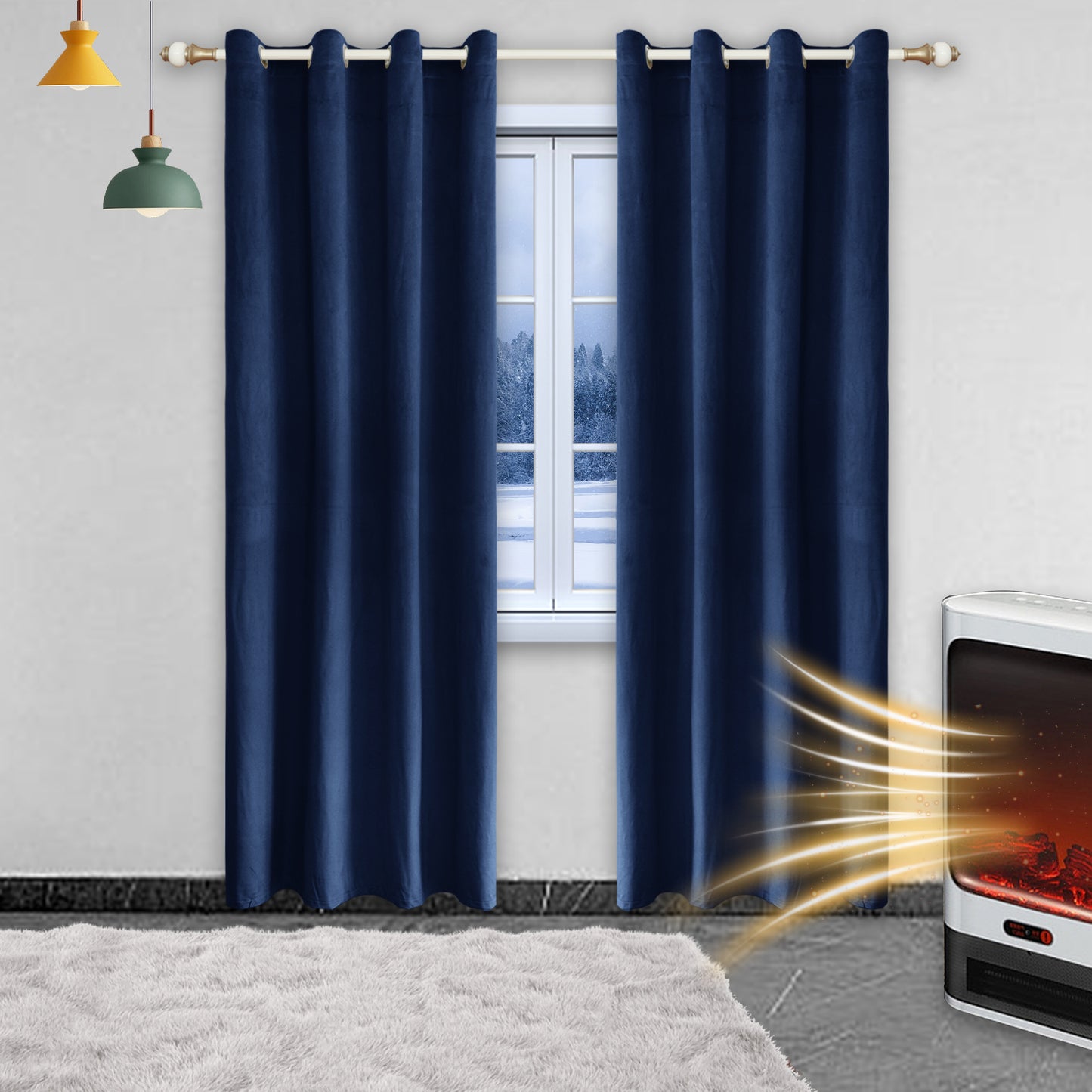 Rideau en velours épais, 1 panneau, bleu, 132 x 137 cm/132 x 160 cm/132 x 213 cm