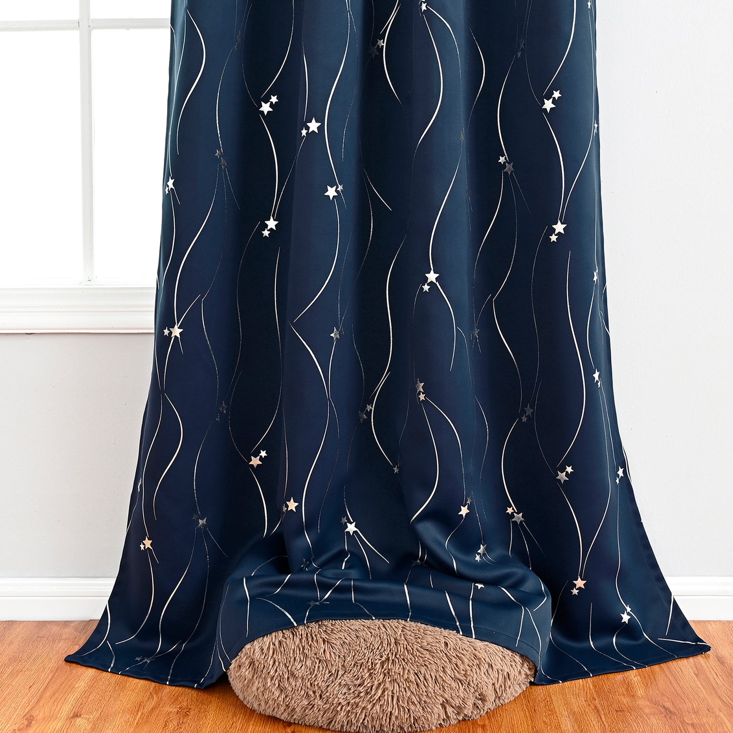 Silver Stamping Star Curtains, 1 Panel, Navy, 132*164cm/132*183cm/132*214cm