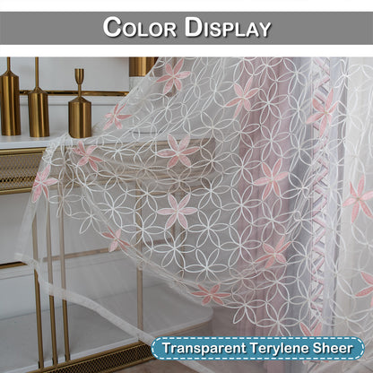 Embroidered Floral Sheer Curtain, 1 Panel, White, 132x160cm/132x213cm/132x244cm