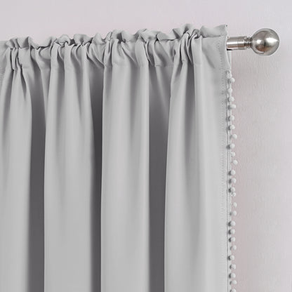 Pom Pom Blackout Curtains, 1 Panel, Gray, 132*160cm/132*183cm/132*214cm