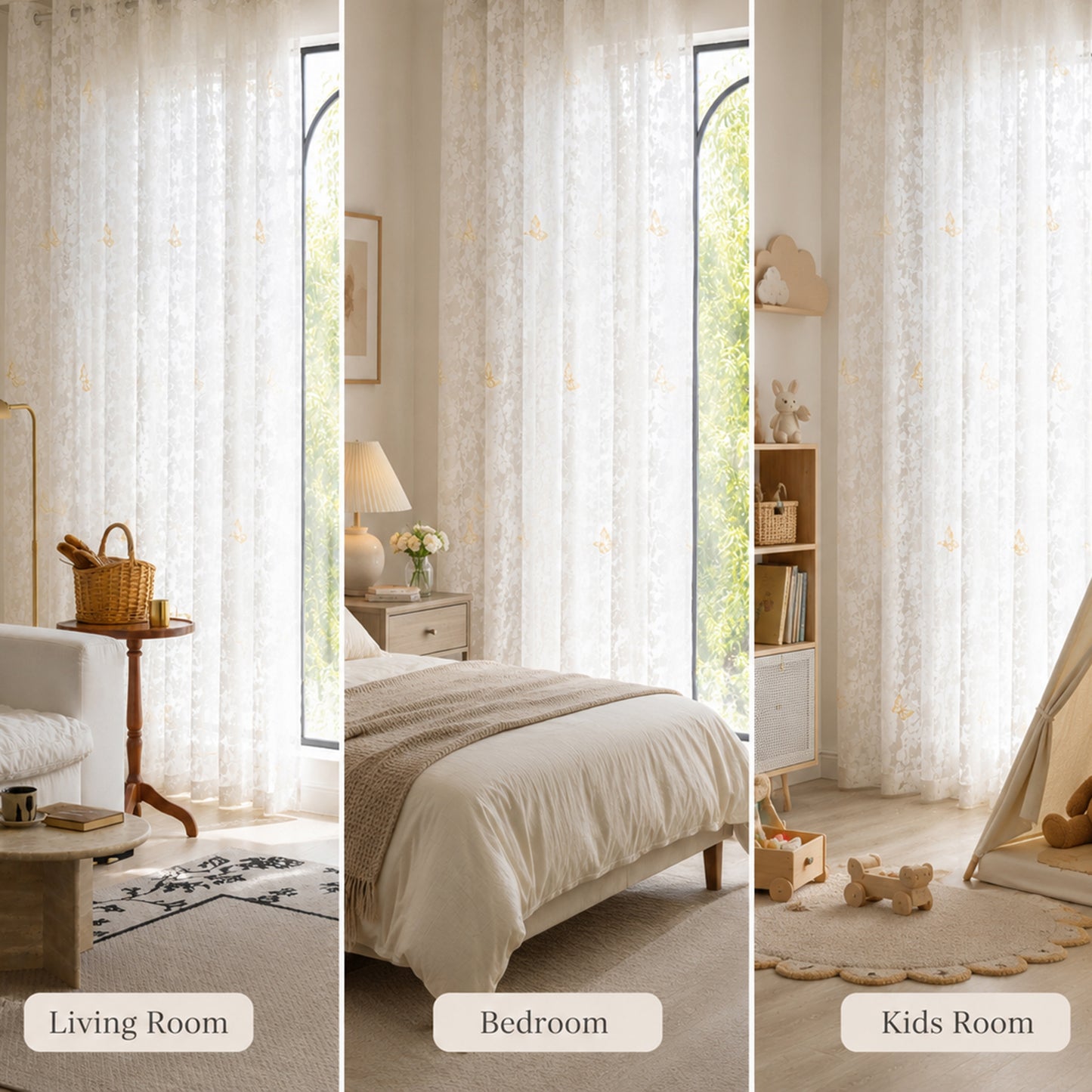 2 rideaux en voile jacquard à motif de feuilles et œillets