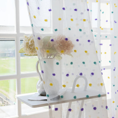 1 Panel Boho Rainbow Pom Pom Sheer Curtains Decor
