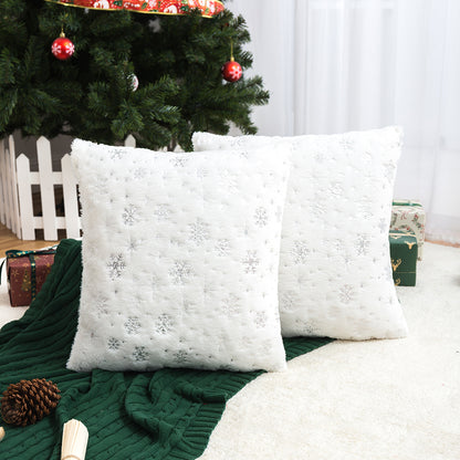 Soft plush pillowcase with snowflakes and gold embossing