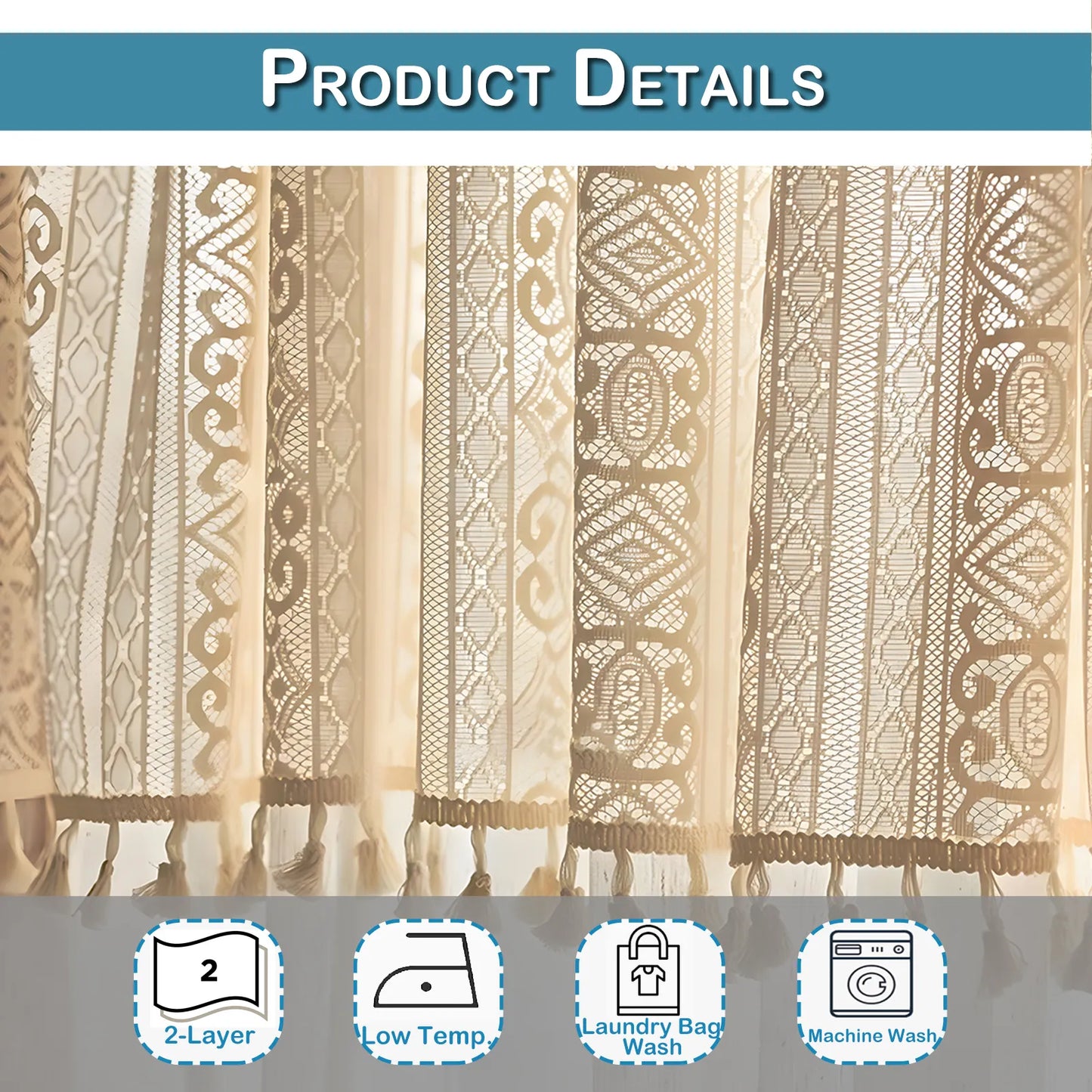 1 Panel Boho Double Layer Tier Curtain
