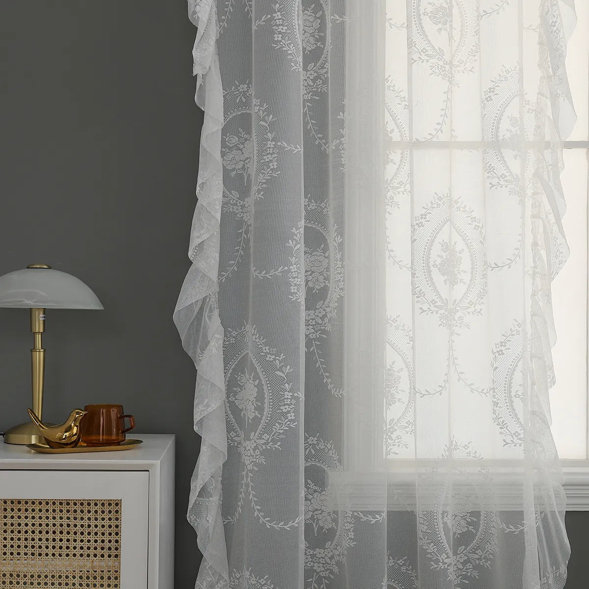Voile Vorhänge Floral Spitze Rüschen Fenster Sheer Vorhänge Wohnzimmer Dekor 1 Panel