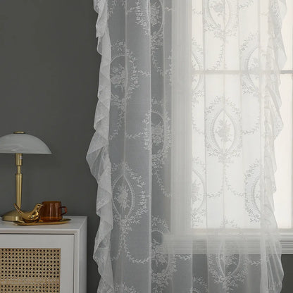 Voile Vorhänge Floral Spitze Rüschen Fenster Sheer Vorhänge Wohnzimmer Dekor 1 Panel