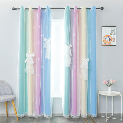 Verdunkelungsvorhang Sterne Ombre Zweilagig mit Tüllschleife 1 Panel