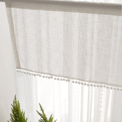1 Panel Pompom Rod Pocket Überschrift Fenster Kurzer Sheer Tier Vorhang