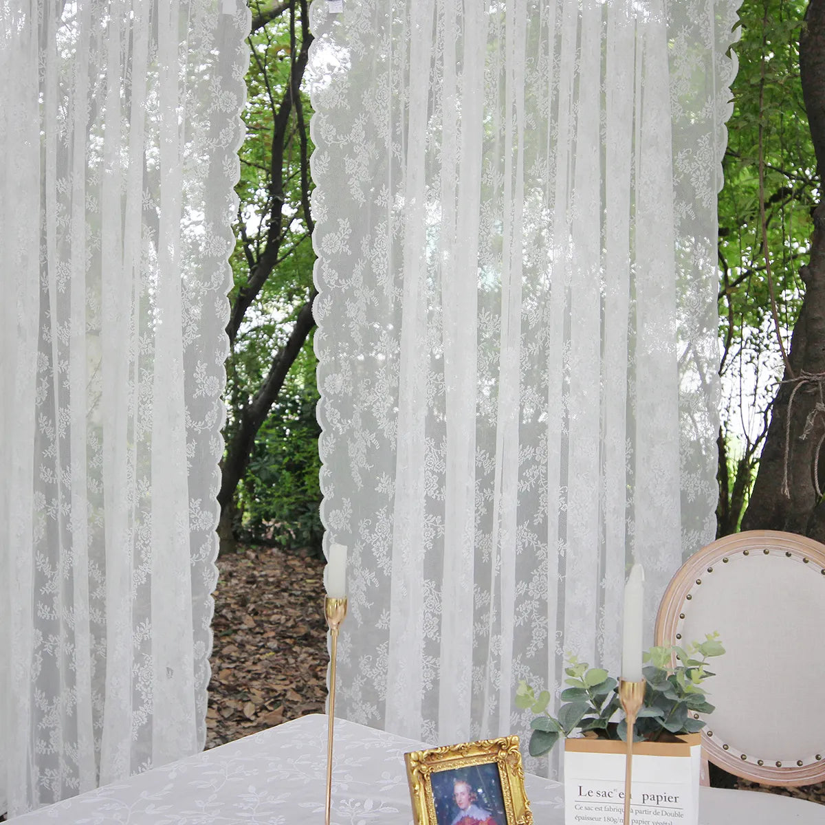 Voile Vorhänge Floral Spitze Sheer Vorhang Slot Top Tür Screening Picknick Decor