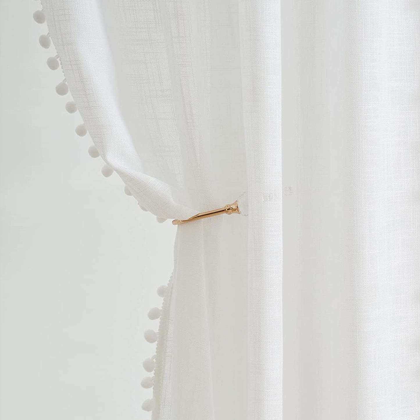 1 Panel White Pompom Semi-Sheer Sheer Curtains