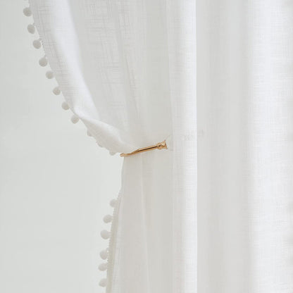 1 Panel White Pompom Semi-Sheer Sheer Curtains
