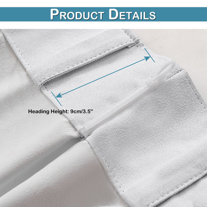 Lot de 2 rideaux aspect lin blanc 100% occultant ruban plissé avec crochets et anneaux