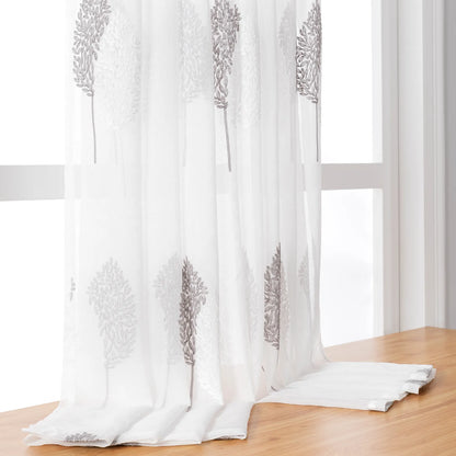 2 Panel Embroidered Leave Voile Window Sheer Curtains