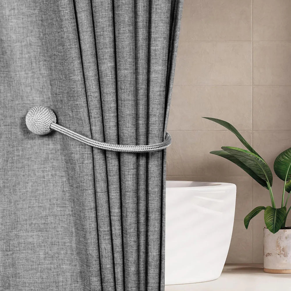Linen-look shower curtain – water-repellent, including hooks, 1 piece (grey)