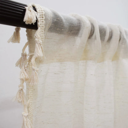 1 Panel Boho Cream Vintage Tassel Sheer Curtains