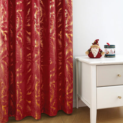 Samt Weihnachtsvorhänge mit Blatt-Goldfolie · Verdunkelung · Rot/Grün · 2-teilig