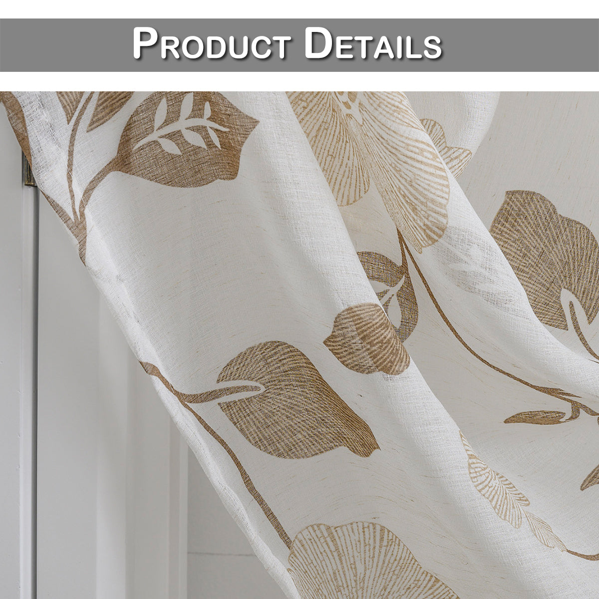 Leaves Sheer Curtains, 1 Panel, Brown, 100*130cm/100*250cm/140*260cm