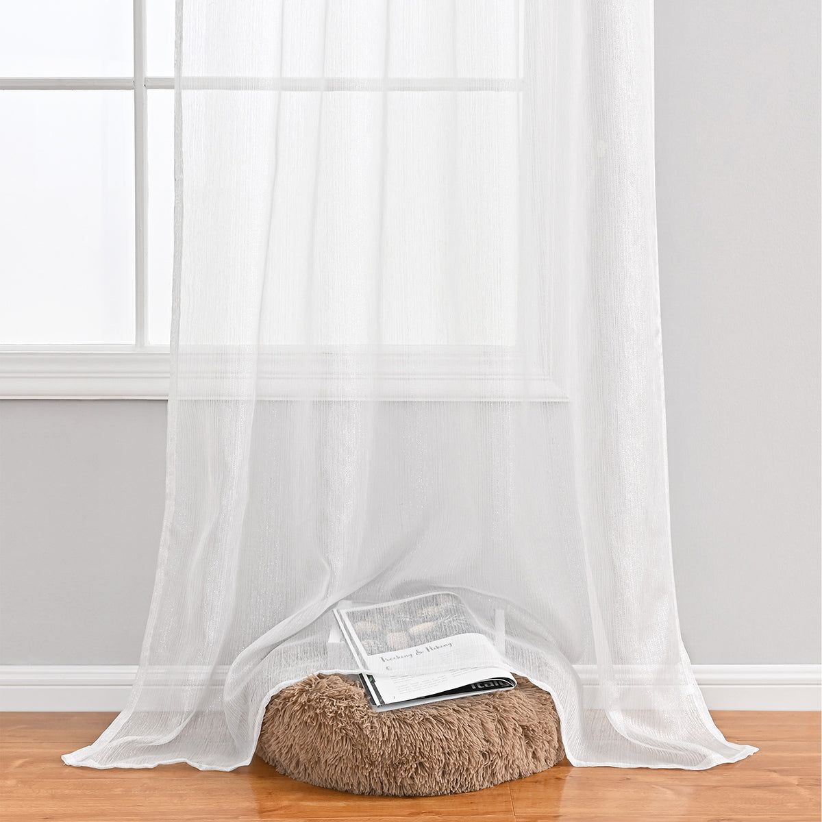 Rideaux transparents scintillants Silver Lines, 1 panneau, blanc, 100*130cm/100*200cm/100*250cm/140*260cm