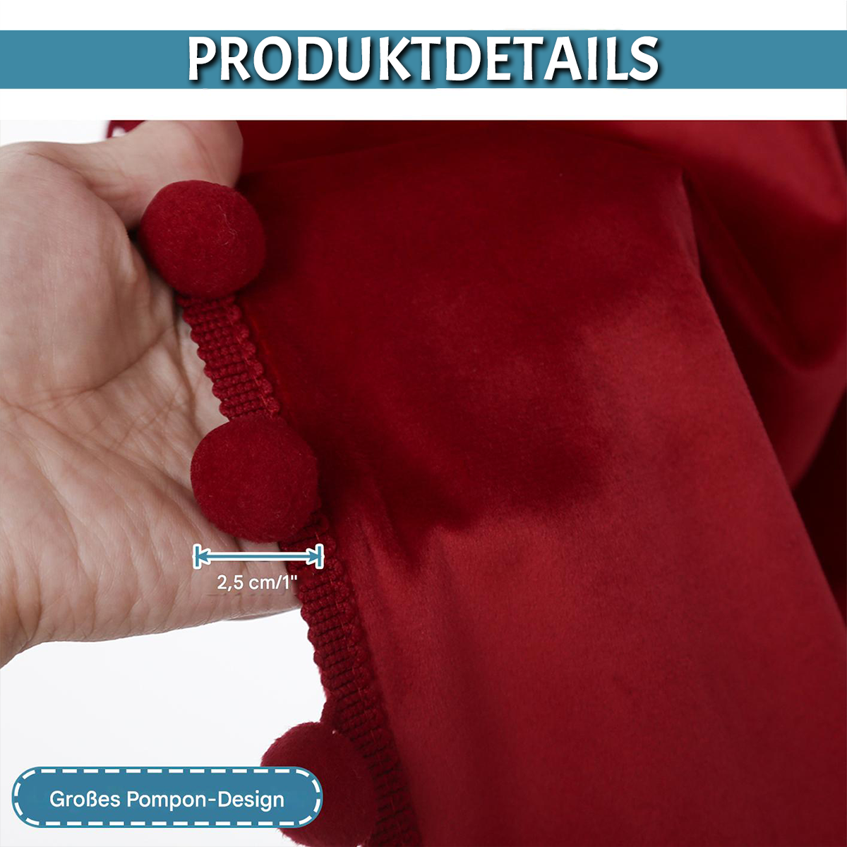 Rideaux de Noël en velours avec pompons 2 pièces rouge ou vert