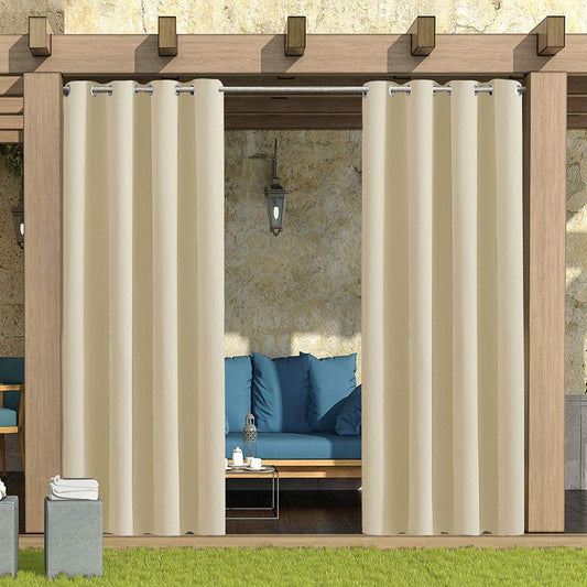 Terrassenvorhang für den Außenbereich, 100 % Verdunkelung, isoliert, wasserdicht, Ösen, 1 Panel