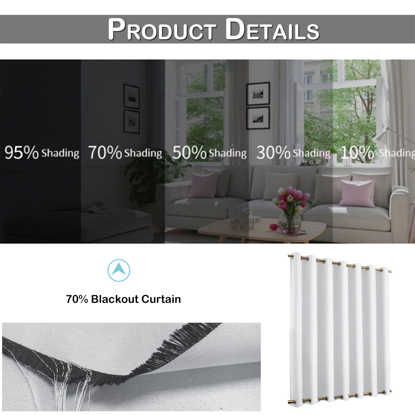 Top & Bottom Fixed Eyelets Windproof & Waterproof Outdoor Curtain 1 Panel