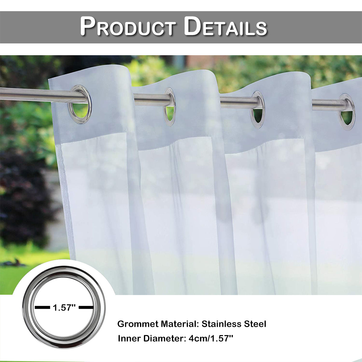 Eyelets Patio Waterproof Outdoor Curtain 1 Panel