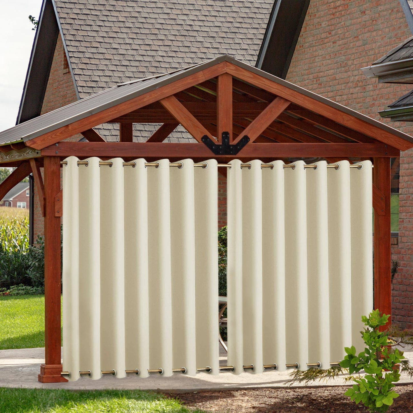 Top & Bottom Fixed Eyelets Windproof & Waterproof Outdoor Curtain 1 Panel