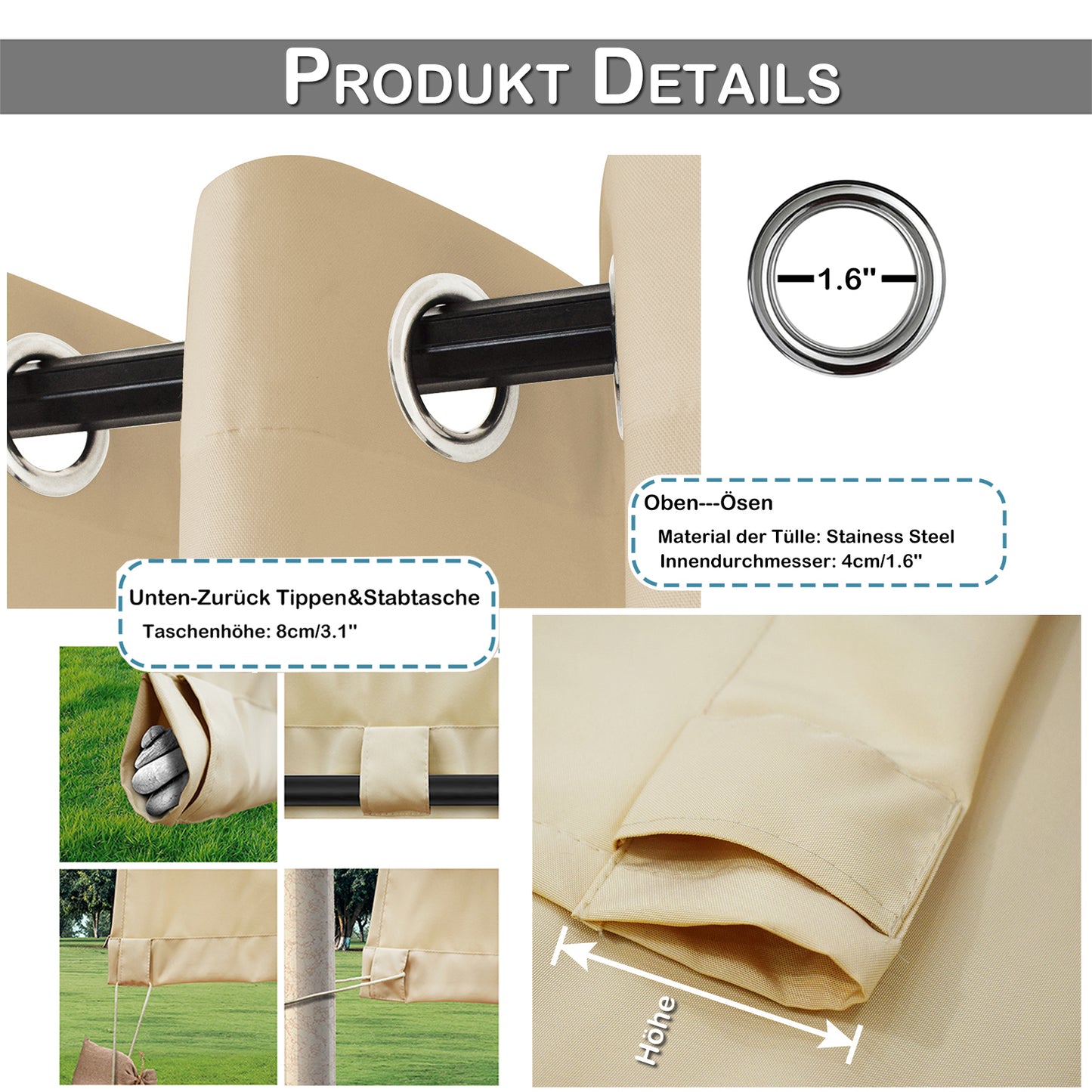 Patio Waterproof Windproof Outdoor Curtains 1 Panel