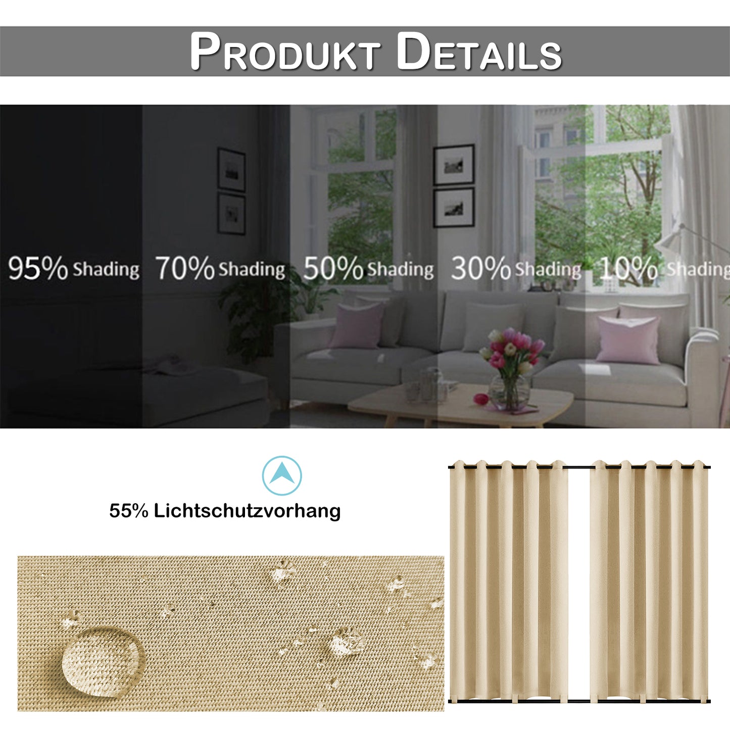 Patio Waterproof Windproof Outdoor Curtains 1 Panel