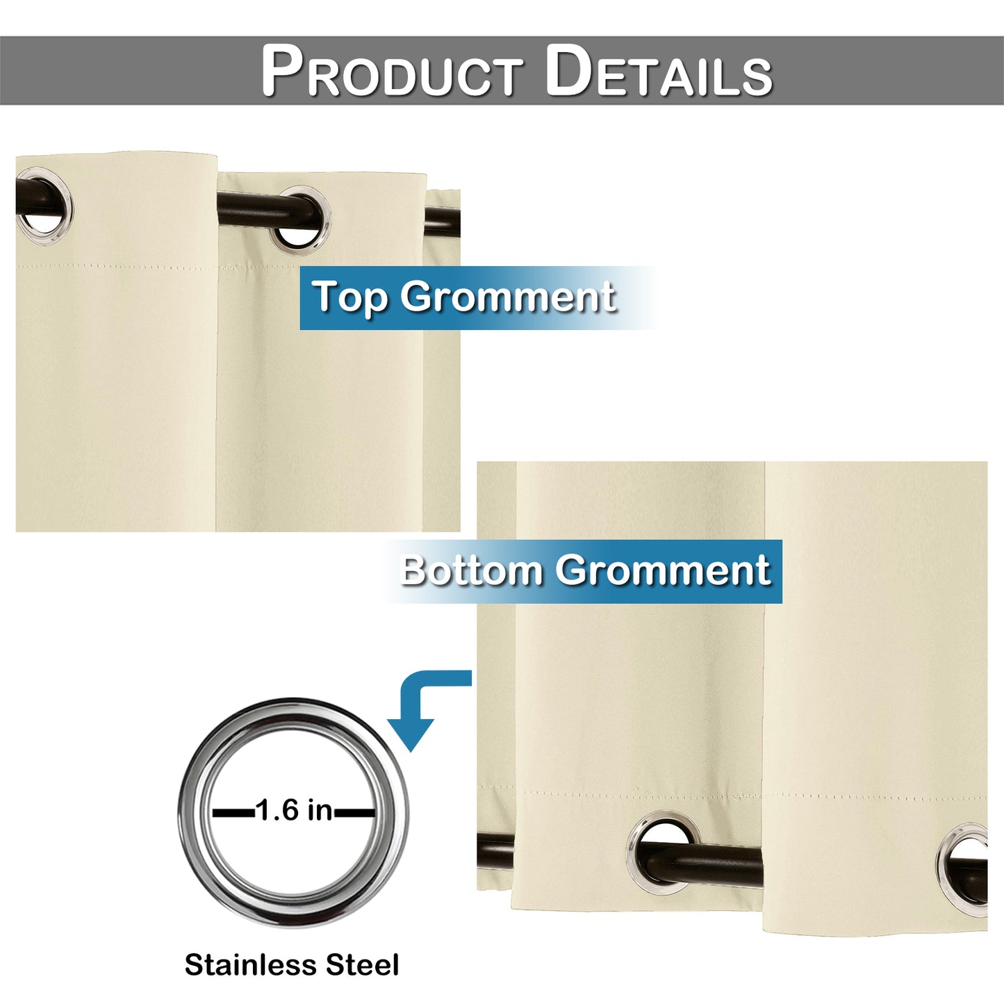 Top & Bottom Fixed Eyelets Windproof & Waterproof Outdoor Curtain 1 Panel