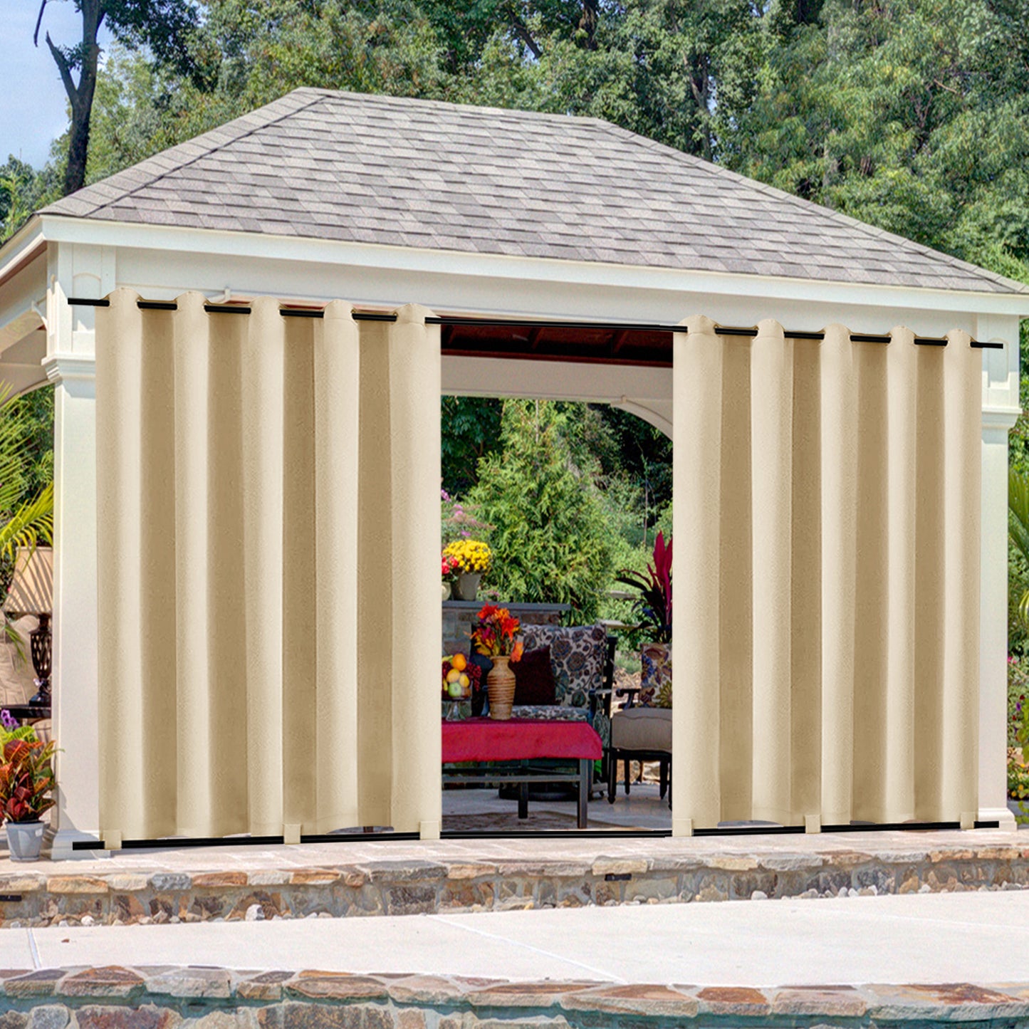 Patio Waterproof Windproof Outdoor Curtains 1 Panel