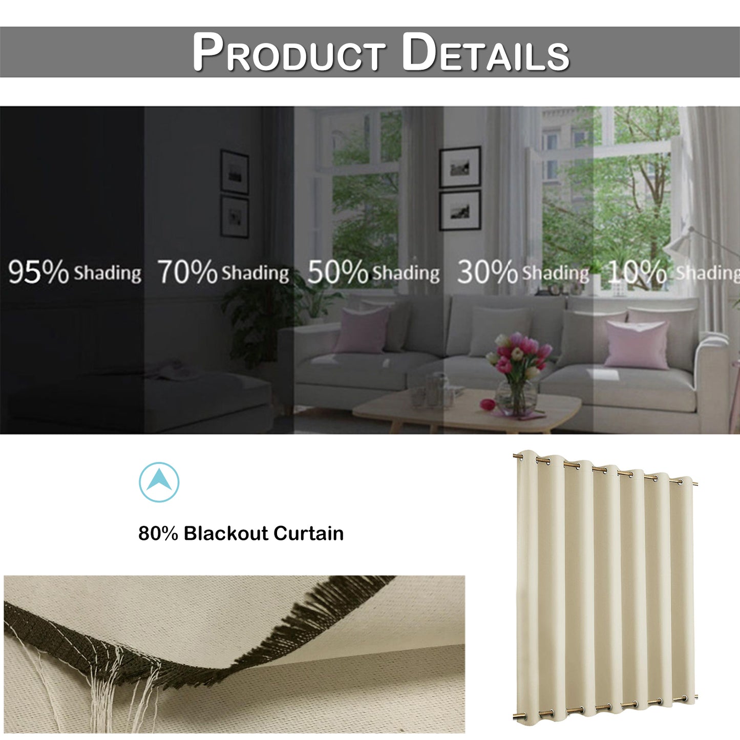 Top & Bottom Fixed Eyelets Windproof & Waterproof Outdoor Curtain 1 Panel
