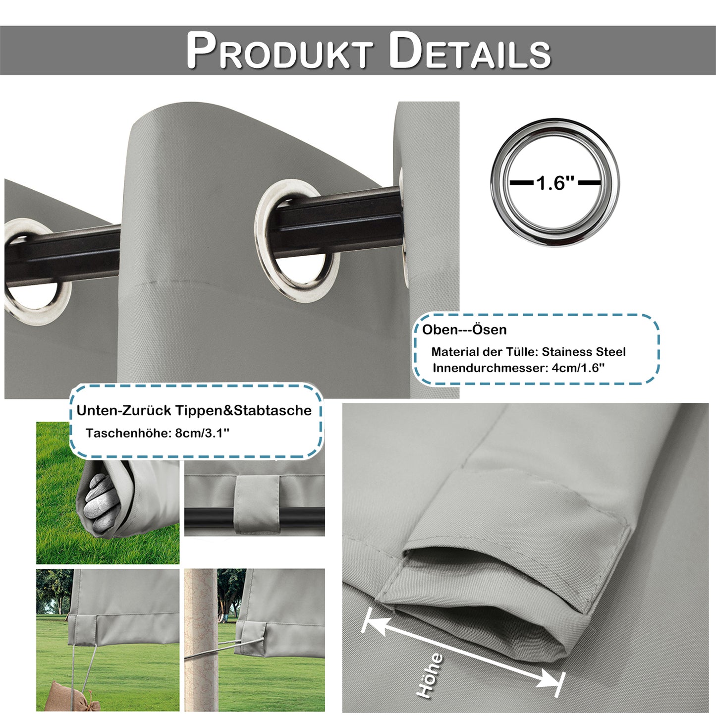 Patio Waterproof Windproof Outdoor Curtains 1 Panel